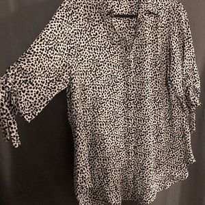 Half Sleeve Button Down Animal Print Blouse